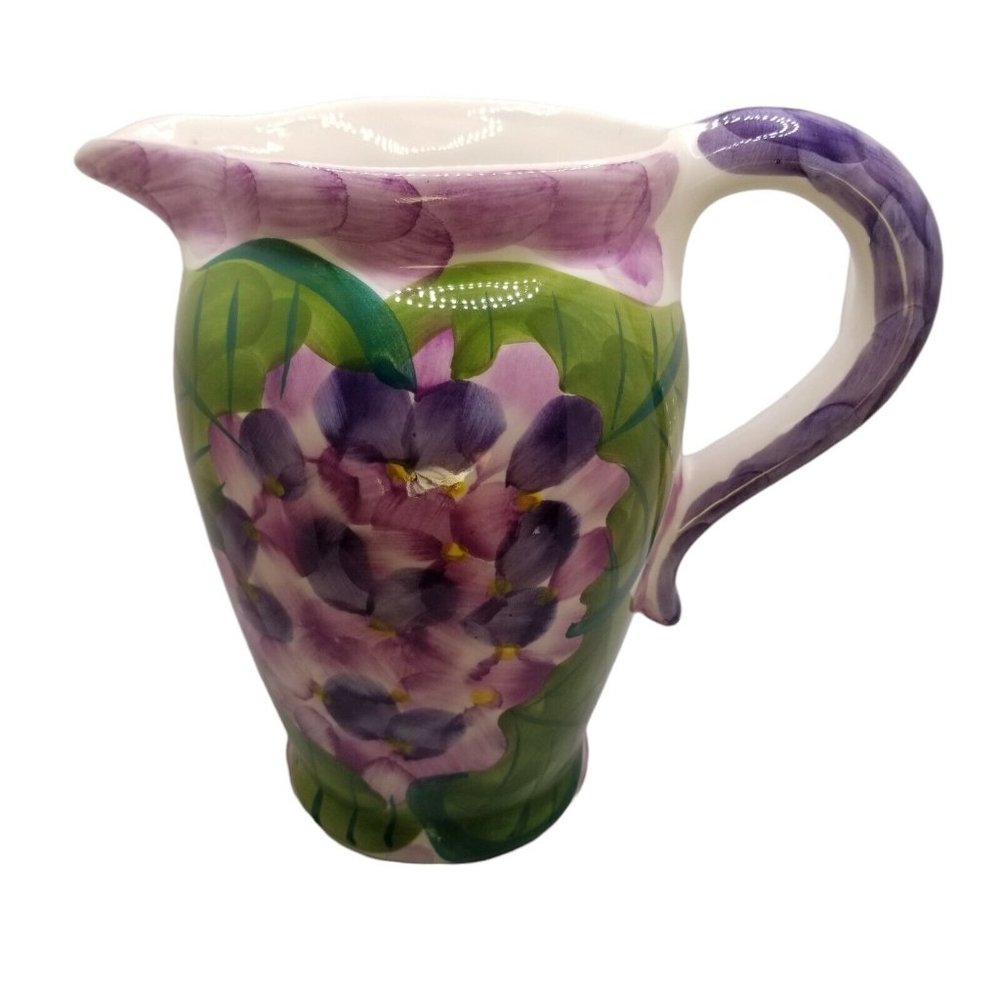 Jay Willfred Andrea by Sadek Pitcher Purple Violets Flower Floral 8" Decorative